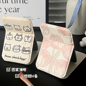 Nouveau miroir pliant en forme de tulipe de petite taille pour femmes, miroir de maquillage sur pied pour bureau, miroir pliant portable pour les cœurs des filles - Product Image 3
