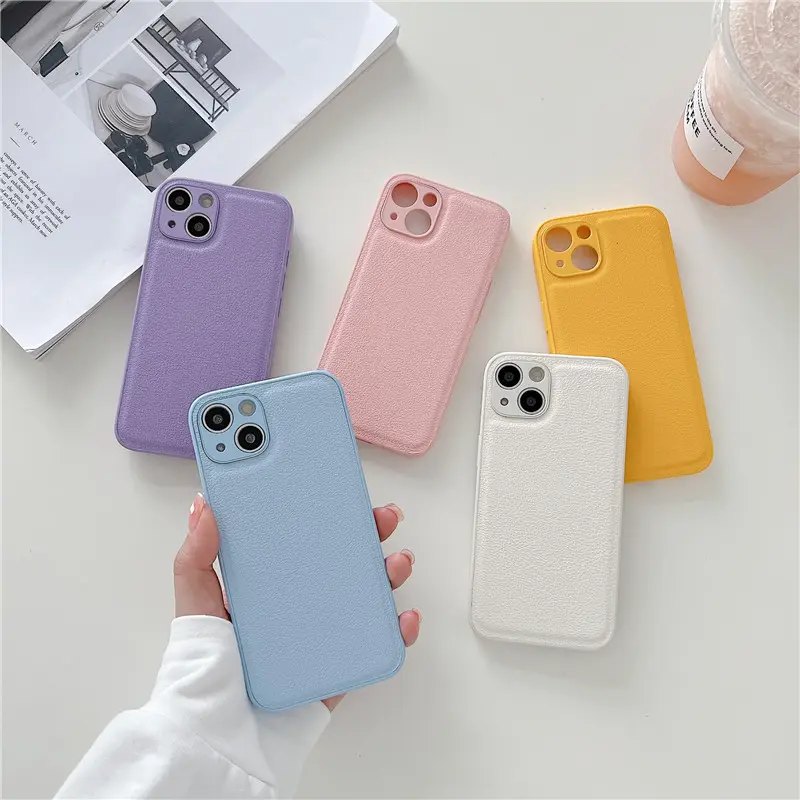 Casing pelindung kulit PU, pelindung HP ramping TPU warna murni sederhana, untuk iPhone 15 15Pro 14 PRO MAX 13 12