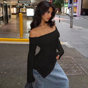 Primavera otoño sin tirantes negro blanco Top desgaste dobladillo asimétrico manga larga blusa <span class=keywords><strong>camisa</strong></span> Mujer - Product Image 3