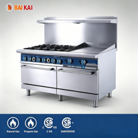 Cuisinière professionnelle à gaz en acier inoxydable pour restaurant, avec brûleurs, plaque de cuisson, gril et four, gaz naturel