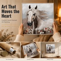 Peinture murale OEM romantique 3D florale peinte à la main, cheval blanc, toile décorative pour salon, chambre, cadeau de mariage