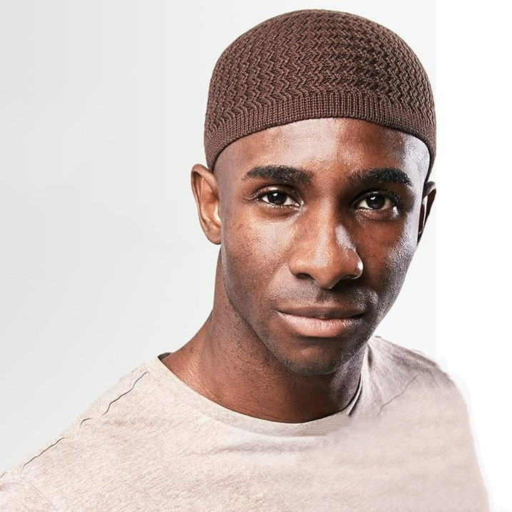 2024 Muslim Prayer Kufi Skull Cap - Dark Brown Beanie Hat display picture 3