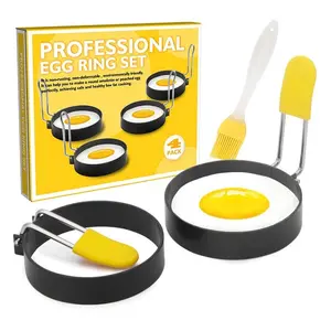 2pc Fried Egg Omelette Mold Handle Non-stick Egg Rings Set with Silicone Brush