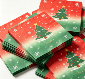 Serviettes jetables imprimées avec un motif d'arbre <span class=keywords><strong>de</strong></span> Noël dégradé rouge et vert à 3 plis, décoration <span class=keywords><strong>de</strong></span> <span class=keywords><strong>table</strong></span> pour fête <span class=keywords><strong>de</strong></span> Noël - Product Image 4