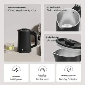 Bouilloire électrique portable exclusive pour les voyages, 0,6 L, acier inoxydable 304, 800 W, contrôle numérique, anti-ébullition à sec, usage domestique - Product Image 2