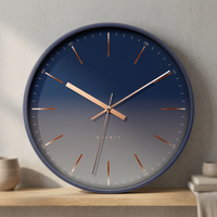 Jam Dinding Quartz Bulat Minimalis Dengan Dial Gradasi Dan Jarum Warna Rose Gold Untuk Dekorasi Ruang Tamu