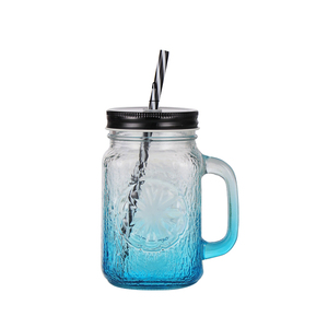 Empty <strong>Lemon</strong> Embossed 16oz Glass Mason <strong>Jar</strong> with Handle for Summer Juice Ice Cream Dessert - Product Image 2