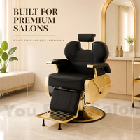 Salon-Möbel Luxuriöser Schwarz-Goldener Friseurstuhl Hydraulisch Verstellbarer Salonstuhl 360° Drehbar Hochbelastbar für Friseursalons