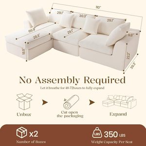 Canapé sectionnel Cloud de 110 pouces pour salon, <span class=keywords><strong>convertible</strong></span> en forme de L, 3 places, ottoman modulaire sans structure, <span class=keywords><strong>beige</strong></span> - Product Image 2