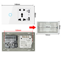 Interrupteur intelligent de 146mm avec prise universelle certifié CE Tuya panneau en verre trempé intelligent interrupteur Wifi compatible feu neutre unique