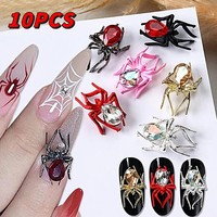 10 pièces Halloween araignée Nail Art strass foncé gothique alliage gemme 3D métallique ongles breloques décorations ongles accessoires Kit