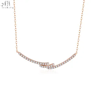 Latest Curve Series Fine Jewelry Minimalist Elegant Necklace 18K Rose Gold Natural Diamond Clavicle Necklace For Women