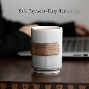 Ly trà sứ hiện đại cao cấp 12oz, thiết kế tối giản độc đáo màu xám, kèm vỏ tre - Product Image 4