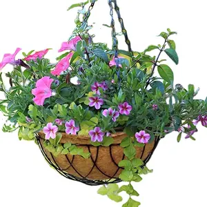 Ronde Draad Plant Houder Met Ketting Kokospalm Bloempot Coir Pot Coco Coir Voering Metalen Hangende Plantenbak Mand