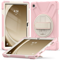 Étui robuste rose pour tablette Samsung Galaxy Tab A9 Plus 11 pouces X210/X216/X218, avec béquille, antichoc, coque en silicone blindée