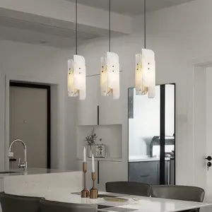 2024 the latest alabaster 3 chandelier led natural marble hanging lamps chandelier for bedroom bedside kitchen