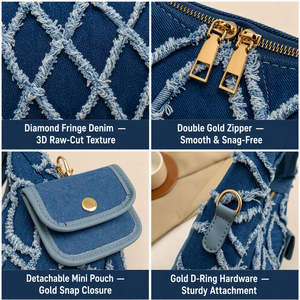 Borsa a Spalla in Denim Sfilacciato OEM, Stile Y2K, Borsa Hobo Distressed con <span class=keywords><strong>Mini</strong></span> Pochette, Borsa a Mano Street Style per Donne, Blu - Product Image 4