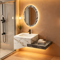 Lavabo mural double couche en pierre de quartz artificielle, style marbre, pour salle de bain, design musulman