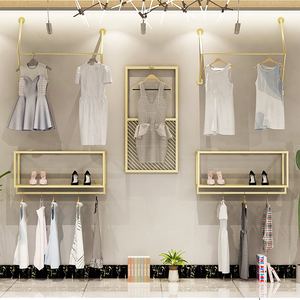 Luxe moderne Mur de Détail De Magasin de Vêtements <span class=keywords><strong>Femme</strong></span> Vêtements En Or Présentoir Mural - Product Image 1