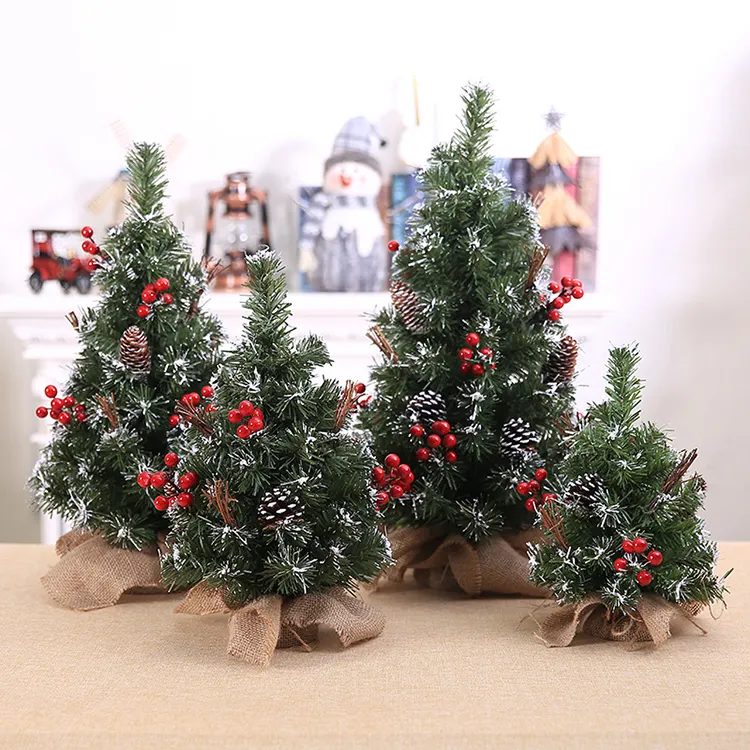 Pohon Natal Kecil Bola Merah Pinecone, untuk Dekorasi Natal Kamar Tidur Ornamen Desktop
