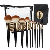 Ensemble de 10 pinceaux cosmétiques vegan à poils synthétiques avec manche en plastique pour poudre, fard à paupières, blush, contour, anticernes et baume à lèvres, personnalisable
