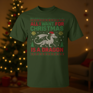 Todo lo que quiero para Navidad es una camiseta con diseño de dragón, estilo suéter feo, regalo navideño - Product Image 3