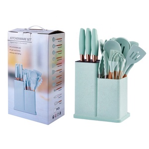 Juego de utensilios de cocina de silicona de 19 piezas con mango de madera y tabla de cortar, Cubo de almacenamiento, juego de utensilios de cocina - Product Image 3