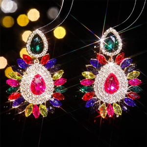 Boucles d'oreilles pendantes en verre géométrique coloré avec strass pour femmes, personnalité exagérée, œil du diable, accessoires d'Halloween - Product Image 3