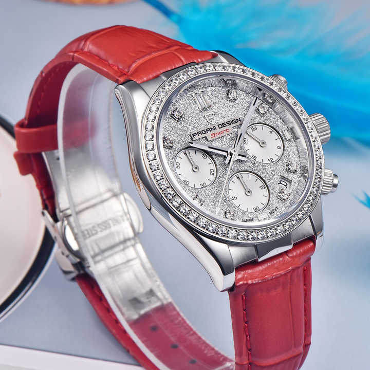 PAGANI DESIGN 1730 Saffierglas Dames Quartz Horloges Mode Chronograaf Quartz Roestvrijstalen Polshorloge voor Dames