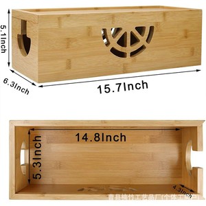 Caja de almacenamiento de bambú para la gestión de cables de escritorio con estación de carga para teléfonos y tabletas - Product Image 3
