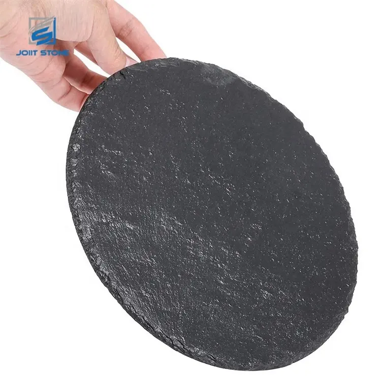शीर्ष गुणवत्ता के निर्माता काले प्राकृतिक पत्थर स्लेट कोस्टर बार coasters गोल आकार के साथ किसी न किसी बढ़त