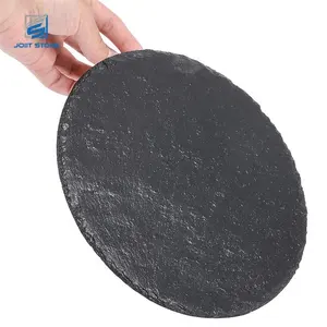 Top quality manufacturer black natural stone slate coaster bar coasters with round shape rough edge