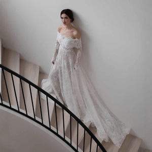 SF2325F <b>Drop</b> Shipping New Hot Selling off Shoulder Fashionable Lace Long Sleeve Trailing Bridal Wedding Dress - Product Image 3