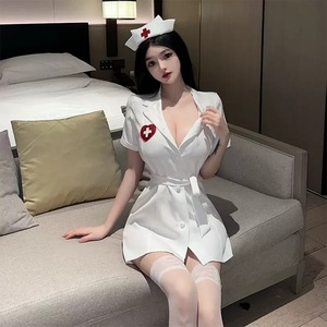 Conjunto de Enfermera Sexy, Escote Profundo en V, Juego de Roles, Seductor, Chica Atractiva en la Cama, Talla Grande, Ligeramente Curvilínea, Conjunto Romántico de Enfermera - Product Image 3