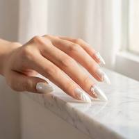 Faux ongles à presser en amande, personnalisés, marque privée, assortiment de motifs français, nœuds, paillettes, floraux, brillants, vente en gros
