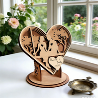 Décoration en bois 3D écologique personnalisée en forme de cœur – Panneau de table gravé avec le nom et la date du couple pour la Saint-Valentin