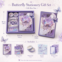 Kit de journalisation esthétique Papillon avec carnet de scrapbooking, ruban washi, autocollants, notes adhésives et papier décoratif, boîte cadeau