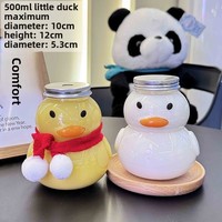 Gobelet à thé au lait en plastique PET de 500 ml en forme de petit canard jaune avec bouchon à vis ; Bouteille de boisson transparente de forme créative