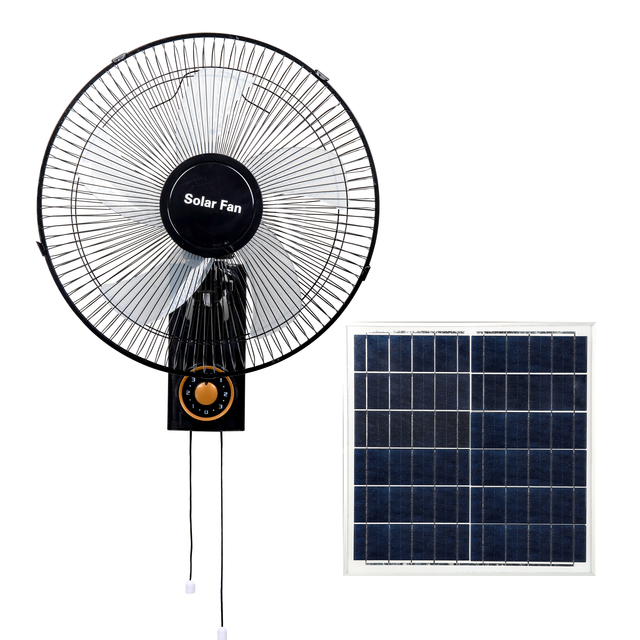 16-inch Mechanical Control Battery/Solar Powered Oscillating Wall Fan with 3-Speed Settings Black Metal Outdoor Car RV Ready
