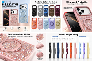 เคสโทรศัพท์ Kingsoul Glitter Magnetic Ring Stand ป้องกันการกระแทก สำหรับ iPhone 16 Pro Max Samsung Galaxy S25 Ultra - Product Image 6
