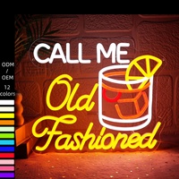 Enseigne néon LED « Call Me Old Fashioned » – Décoration murale en forme de verre à cocktail pour bar à domicile, cuisine, signalétique 12V