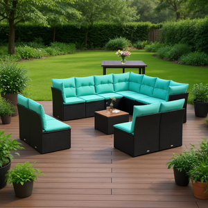 Set Divano da Esterno in Polyrattan Nero 12 Pezzi con Cuscini - Collezione Elegante di Sedute per Esterni - Product Image 2