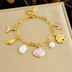 Fashion Charm Bracelet Zinc Alloy Ocean Theme Seashell Starfish Pearl Women's Jewelry Gift - Product Image 1