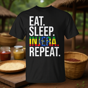 Camiseta para amantes del pan Injera con la frase Eat Sleep Injera Repeat, para entusiastas del pan Injera - Product Image 3