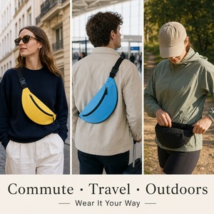 Sac banane sport en forme de banane avec poches zippées avant et arrière, sangle réglable, sac de poitrine bandoulière pour la course et les voyages - Product Image 4