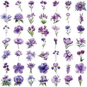 50 Uds. De Pegatinas transparentes de flores moradas para álbum de recortes, paquete de pegatinas florales de acuarela estética, pegatinas para álbum de recortes - Product Image 2