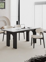 Table à manger rectangulaire vintage française en pierre et bois, 6 places, avec chaises, style antique, support complet, moderne et simple pour la maison