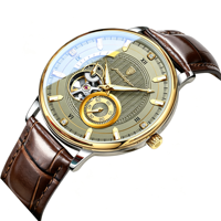 Montre automatique de plongée vintage, cadran noir mat, mouvement mécanique, bracelet en cuir, lunette argentée, montre-bracelet de luxe hommage