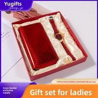 Set Jam Tangan dan Dompet Wanita Mewah untuk Hari Valentine dan Hari Ibu, Logo Dapat Disesuaikan, Hadiah Suvenir Lintas Negara, Merek OEM