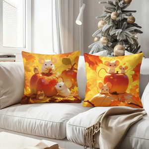 Милые мышки на тыквах и яблоках, осенние декоративные подушки, уютный сезонный декор. - Product Image 4